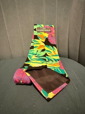Rohde-Royce Tropical Floral Silk Tie in Black with Green, Yellow & Pink
